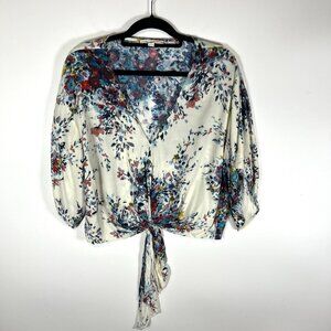 Love Stitch Kimono Sleeve Women’s Multi‎ Floral Tie Waist Top Blouse Size S